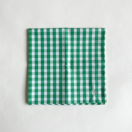 イニシャル刺繍ギンガムチェックの小さめハンカチ（GREEN*WHITE）