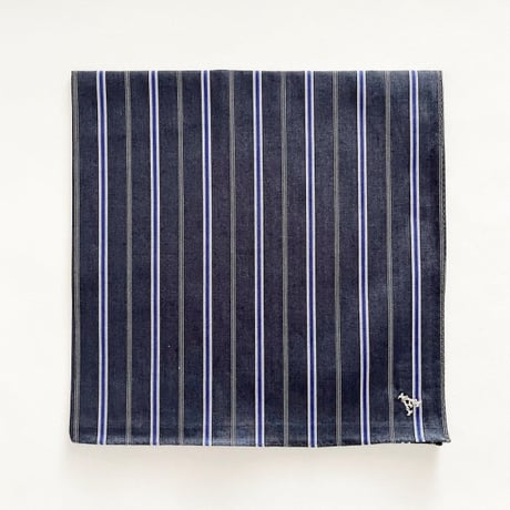 イニシャル刺繍ドビーストライプのハンカチ（Dark GREY*BLUE）