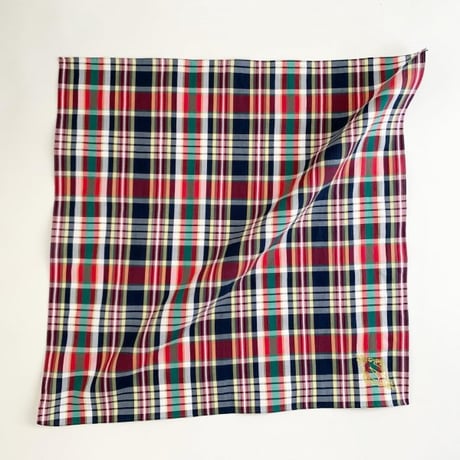 イニシャル刺繍チェックのハンカチ（NAVY*GREEN*RED）