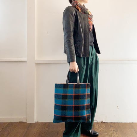 LP トートバッグ（Check BLUE）フランスヴィンテージ | SANDÉMEREEN