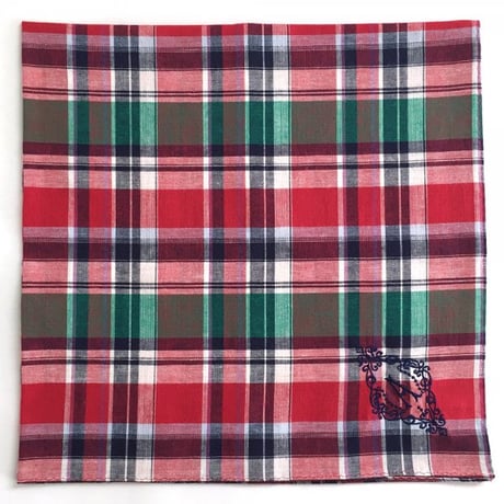 イニシャル刺繍チェックのハンカチ（RED*GREEN*NAVY）