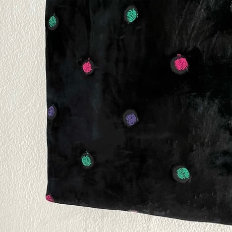 フランス製ヴィンテージ生地のLPトートバッグ（BLACK Velvet * Embroidery Dot）