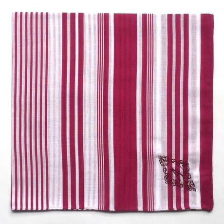 イニシャル刺繍STRIPEハンカチ（RASPBERRY）