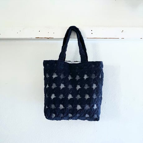 フランス製ヴィンテージレース生地のミニトートバッグ（NAVY） | SANDÉMEREEN