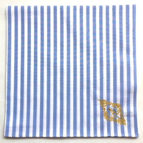 イニシャル刺繍ストライプのハンカチ（PALEBLUE*WHITE）