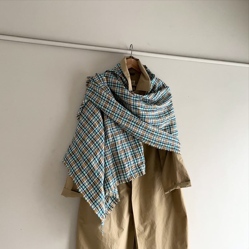 Check Linen Stole - リネン大判ストール（BEIGE*NAVY*GREEN*