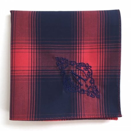 イニシャル刺繍チェックのハンカチ（NAVY*RED）