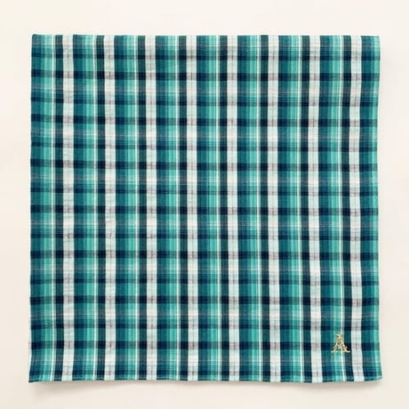 イニシャル刺繍チェックのハンカチ（GREEN）