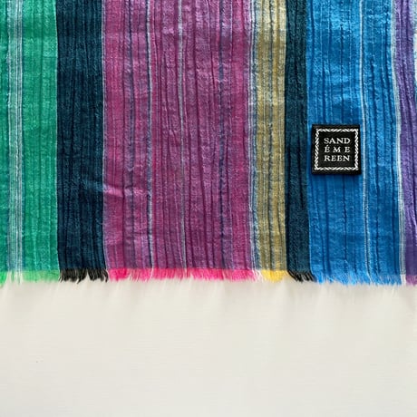 スイス製ヴィンテージコットン生地のミニスカーフ（BLUE*PINK*GREEN Stripe） | SANDÉMEREEN