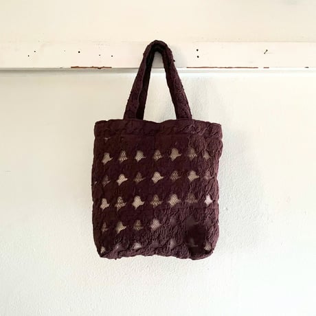 フランス製ヴィンテージレース生地のミニトートバッグ（BROWN） | SANDÉMEREEN