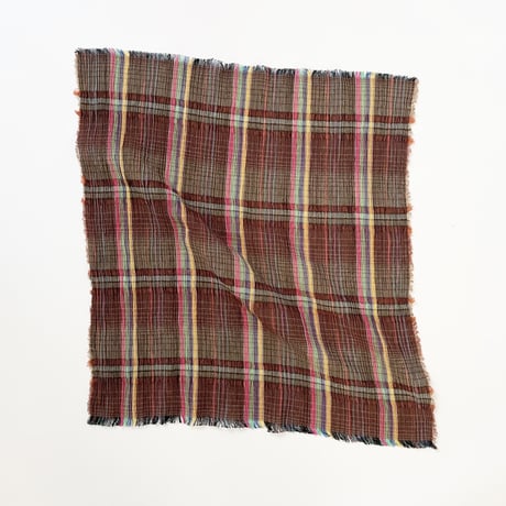 フランス製ヴィンテージ生地のコットンプチスカーフ・バンダナ（BROWN * Multicolor Check） | SANDÉMEREEN