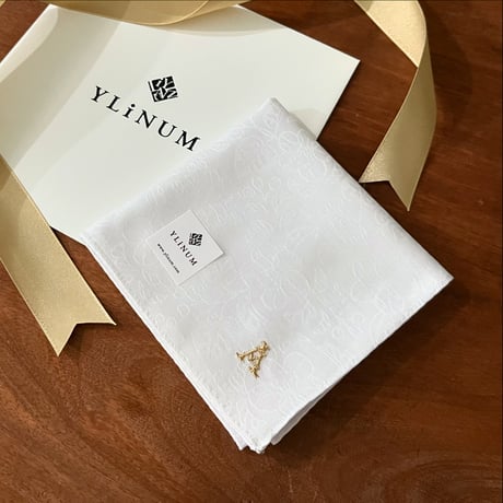 イニシャル刺繍ジャカード織ハンカチ（WHITE）
