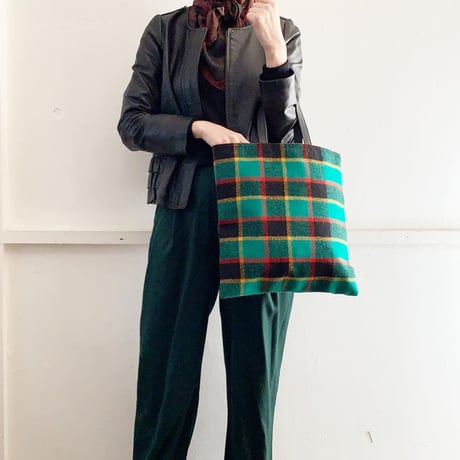 LP トートバッグ（Check GREEN）フランスヴィンテージ | SANDÉMEREEN