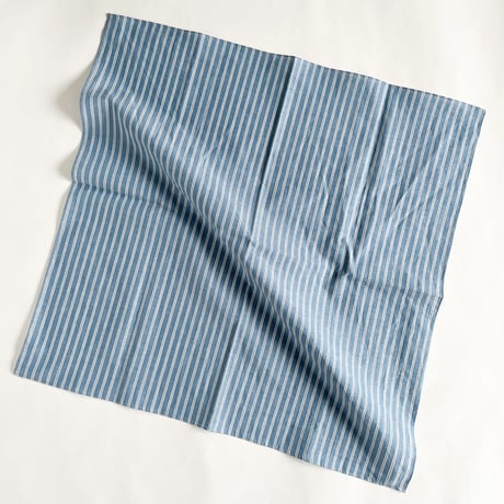 コットンリネンストライプ大判バンダナ（Smoky BLUE*WHITE）