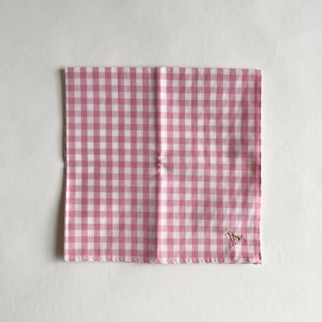 イニシャル刺繍ギンガムチェックの小さめハンカチ（PINK*WHITE）