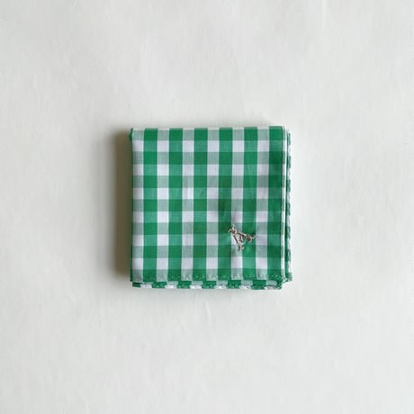 イニシャル刺繍ギンガムチェックの小さめハンカチ（GREEN*WHITE）
