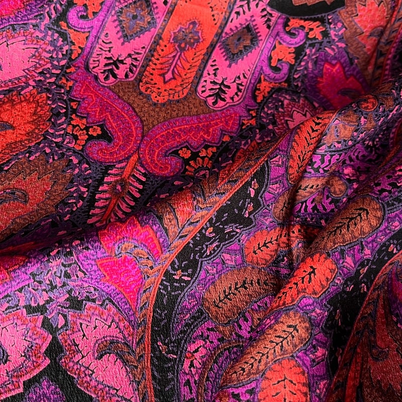 フランス製ヴィンテージ生地のシルクスカーフ（PINK*PURPLE*BLACK