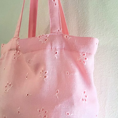 スイス製ヴィンテージ刺繍生地のLPトートバッグ（Meringue PINK）
