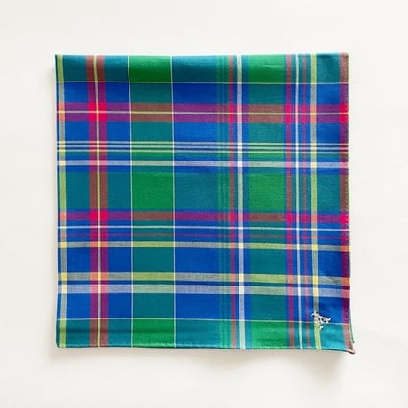 イニシャル刺繍チェックのハンカチ（BLUE*GREEN*YELLOW）
