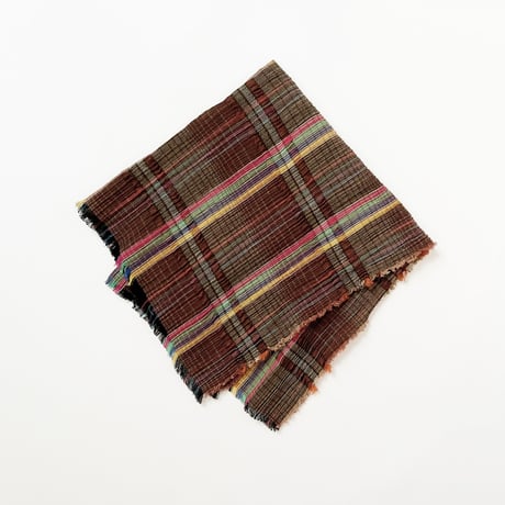 フランス製ヴィンテージ生地のコットンプチスカーフ・バンダナ（BROWN * Multicolor Check） | SANDÉMEREEN