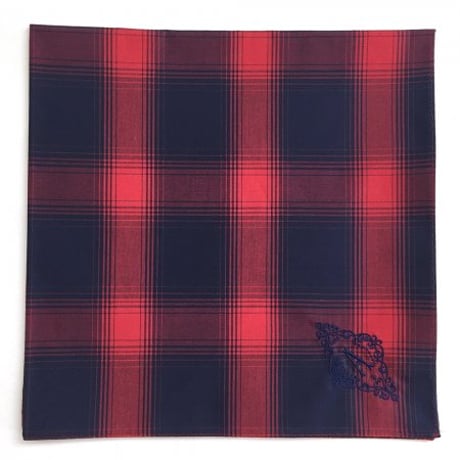 イニシャル刺繍チェックのハンカチ（NAVY*RED）