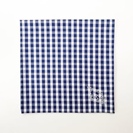 イニシャル刺繍ギンガムチェックのハンカチ（NAVY*WHITE）