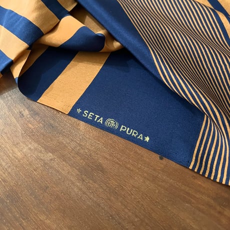 イタリア製ヴィンテージ生地のシルクスカーフ（BROWN*NAVY Stripe）