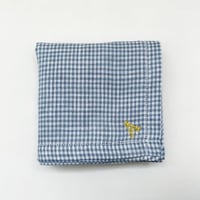 イニシャル刺繍フレンチリネンギンガムチェックのハンカチ（SMOKY BLUE）