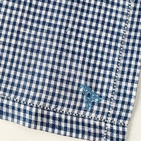 イニシャル刺繍フレンチリネンギンガムチェックのハンカチ（NAVY）