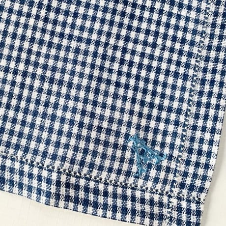 イニシャル刺繍フレンチリネンギンガムチェックのハンカチ（NAVY）