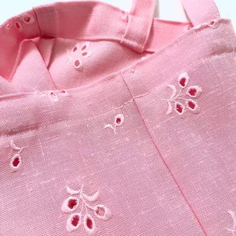 スイス製ヴィンテージ刺繍生地のLPトートバッグ（Meringue PINK）
