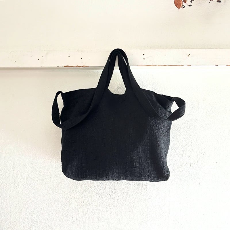 フランス製ヴィンテージ生地のショルダートートバッグ（BLACK