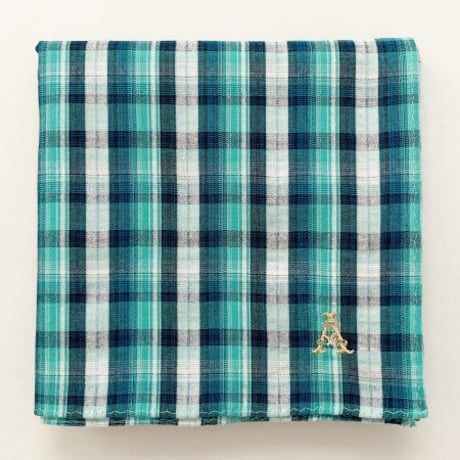 イニシャル刺繍チェックのハンカチ（GREEN）