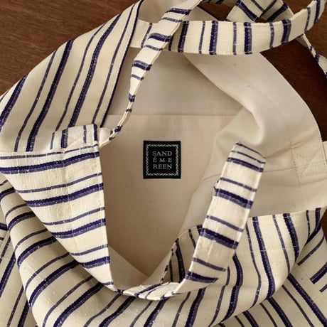 フランス製ヴィンテージ生地のショルダートートバッグ（IVORY * NAVY)