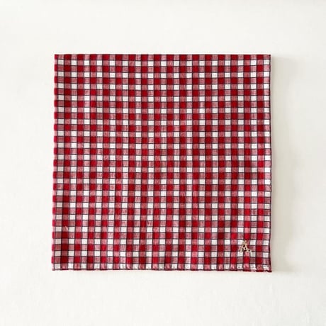 イニシャル刺繍ドビーギンガムチェックのハンカチ（RED）