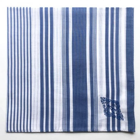 イニシャル刺繍STRIPEハンカチ（BLUE）
