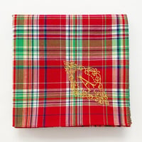 イニシャル刺繍チェックのハンカチ（RED*GREEN）