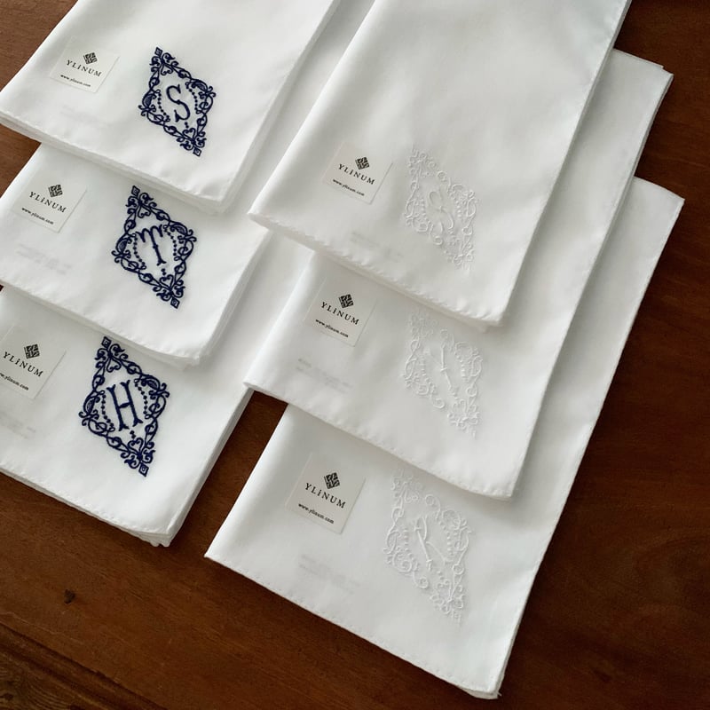 アンティークフランス 精緻なスカラップ 草花刺繍ハンカチーフ 花文字イニシャル アンティークフランス 精緻なスカラップ 草花刺繍ハンカチーフ