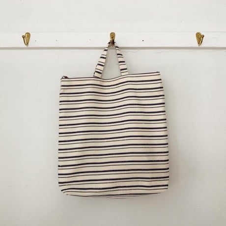 フランス製ヴィンテージ生地のショルダートートバッグ（IVORY * NAVY)