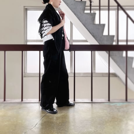 Block Dobby シアーコットン大判スカーフ（BLACK）
