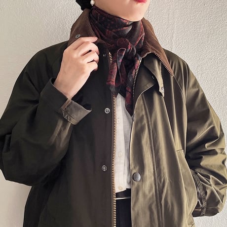 フランス製ヴィンテージ生地のペイズリー柄シルクスカーフ（BLACK*DarkGREEN Paisley） | SANDÉMEREEN