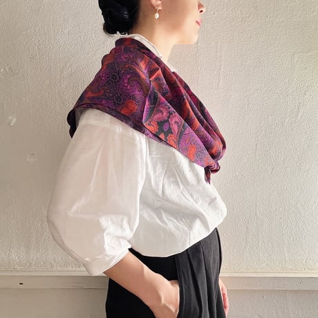 フランス製ヴィンテージ生地のシルクスカーフ（PINK*PURPLE*BLACK Paisley）| SANDÉMEREEN
