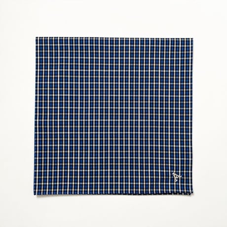 イニシャル刺繍チェックのハンカチ（BLUE*BLACK）