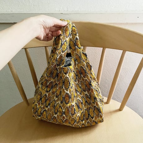 フランス製ヴィンテージ生地のバッグ（YELLOW * NAVY）