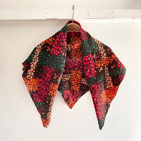 フランス製ヴィンテージ生地のシルクスカーフ（BROWN Floral）