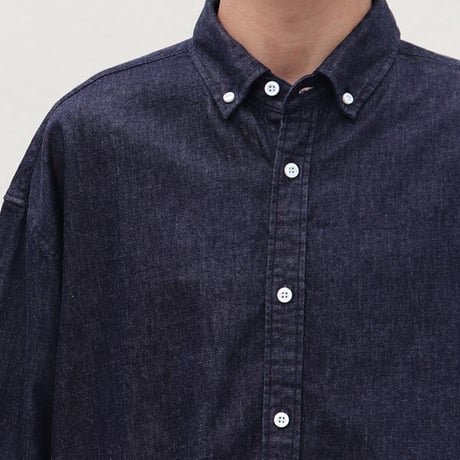 6オンス デニム 釦ダウン ボクシーAライン 長袖シャツ【MADE IN JAPAN】/ Upscape Audience[AUD6391]
