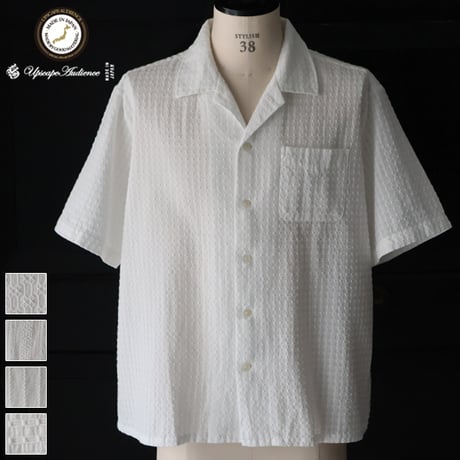レノクロス（からみ織）オープンカラー ハーフスリーブシャツ[AUD6638]