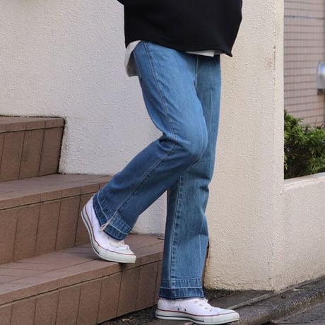 赤耳（セルヴィッチ）デニムセンタープレス裾リペアアンクルパンツ [AUD3408]