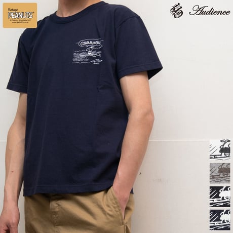 【RE PRICE / 価格改定】[AUD1773] Audience Old Snoopy "Schulz-COWABUNGA!" 7.1oz米綿丸胴オールドプリントクルーネックT