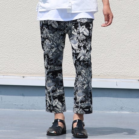 【RE PRICE / 価格改定】[AUD3293] Upscape Audience 綿麻キャンバスジャングルアロハプリント9分丈スラックス